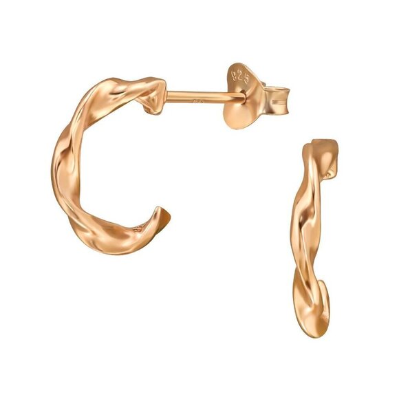 Rose Gold Twisted Open Huggie Hoop Earrings - Picture 1 of 11